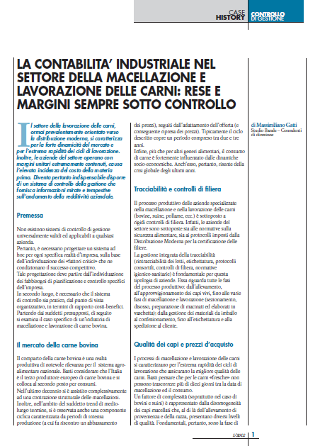 La contabilità industriale nel settore della macellazione e della lavorazione delle carni