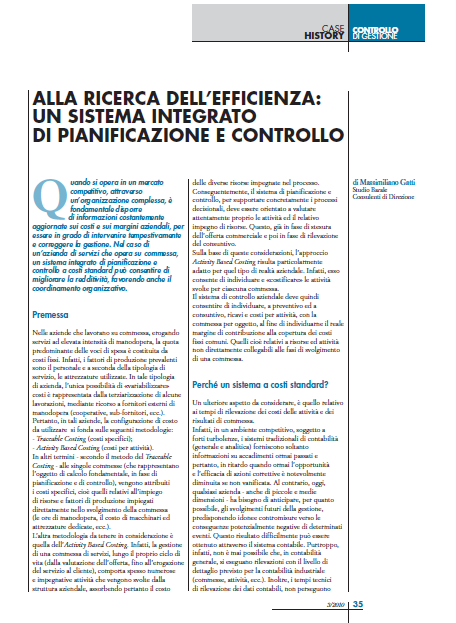 Consulenza contabilità industriale, controllo gestione commesse, costi standard