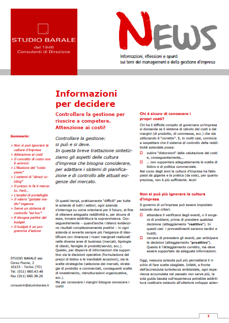 Informazioni per decidere: introduzione al controllo di gestione