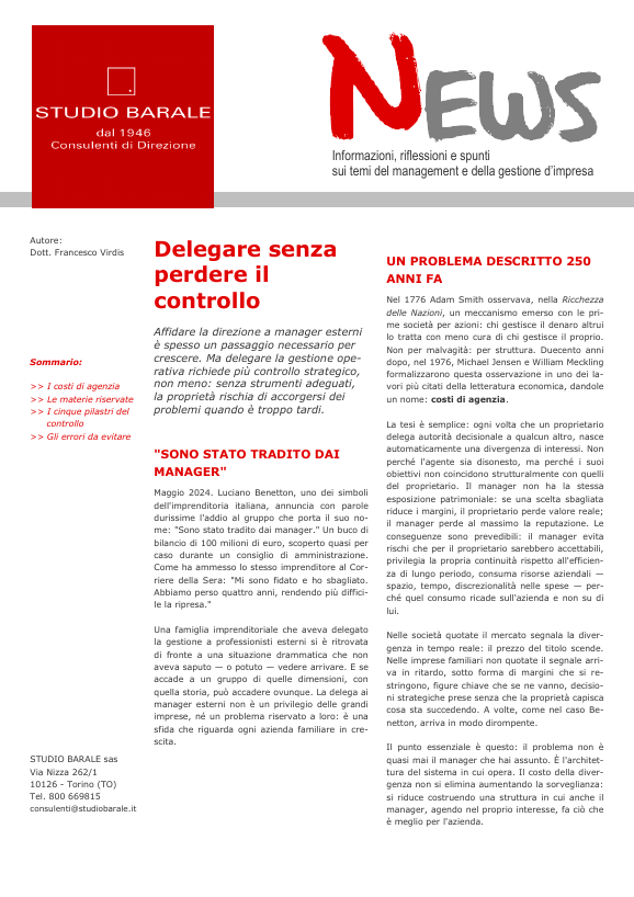 Copertina di Delegare senza perdere il controllo