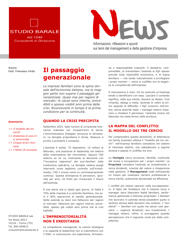 Copertina di Il passaggio generazionale nell'impresa familiare