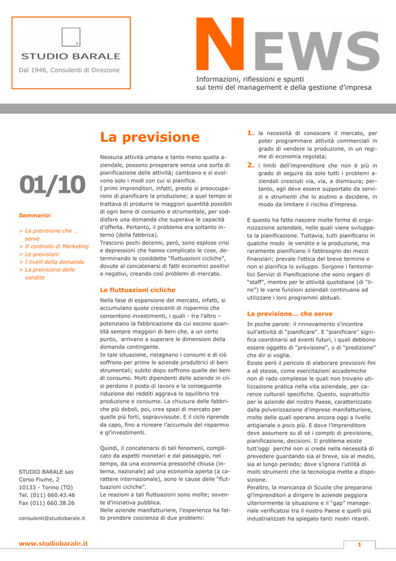 Copertina di La previsione in azienda